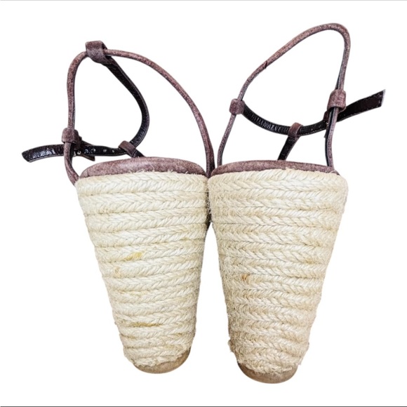 Colin Stuart Brown Suede T Strap Wedge Espadrilles Size 6.5 - Picture 6 of 10